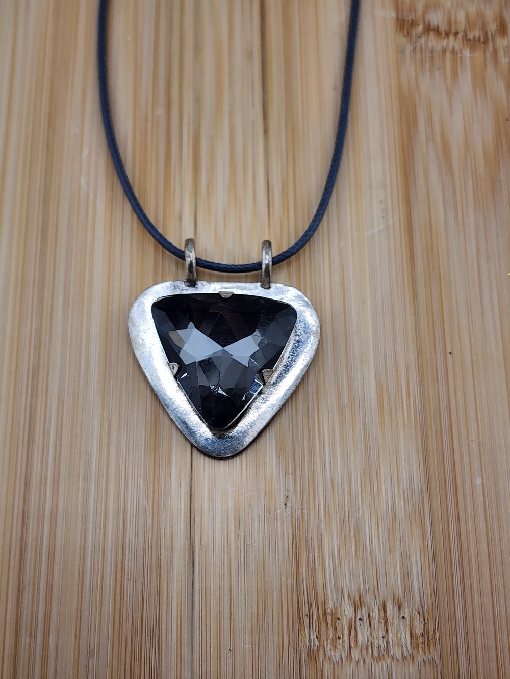 18in To 20in Adj Black Crystal Triangle Pendant Necklace